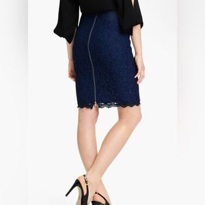 Diane von Furstenberg Scotia Lace Pencil Skirt Navy Blue Back Zipper Size 2